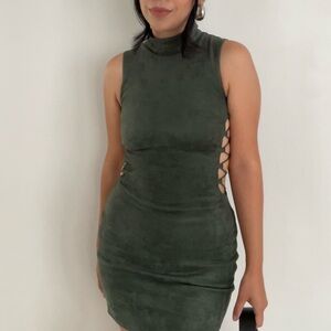 Sleeveless faux suede Green Dress